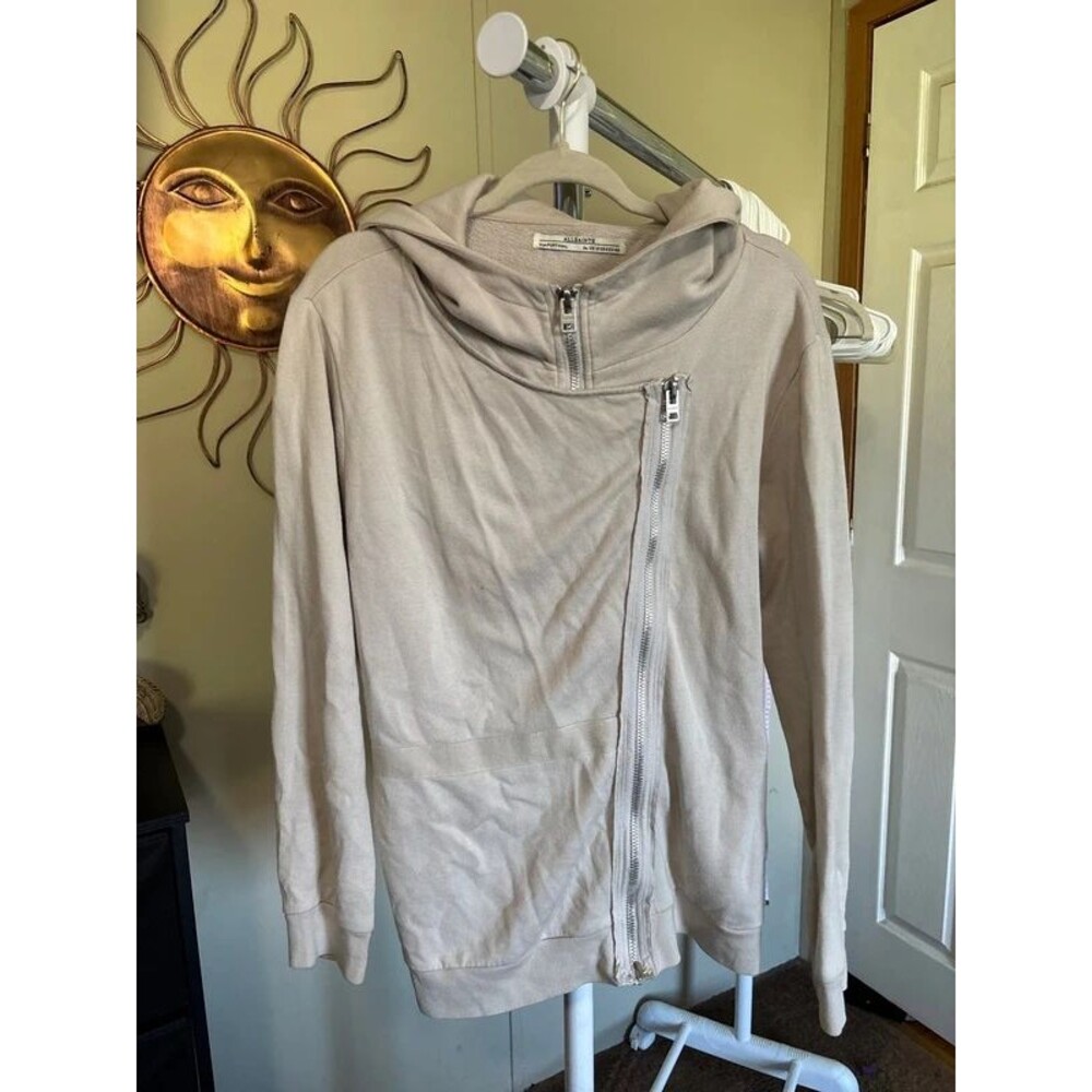 AllSaints Zip up tan sweatshirt with hood US size 8
